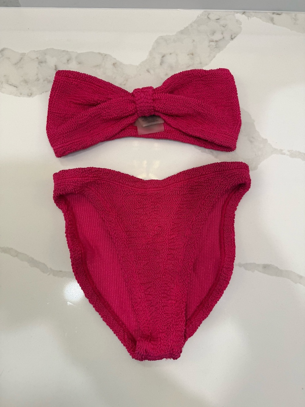 Hot Pink Textured Bandeau Bikini Set